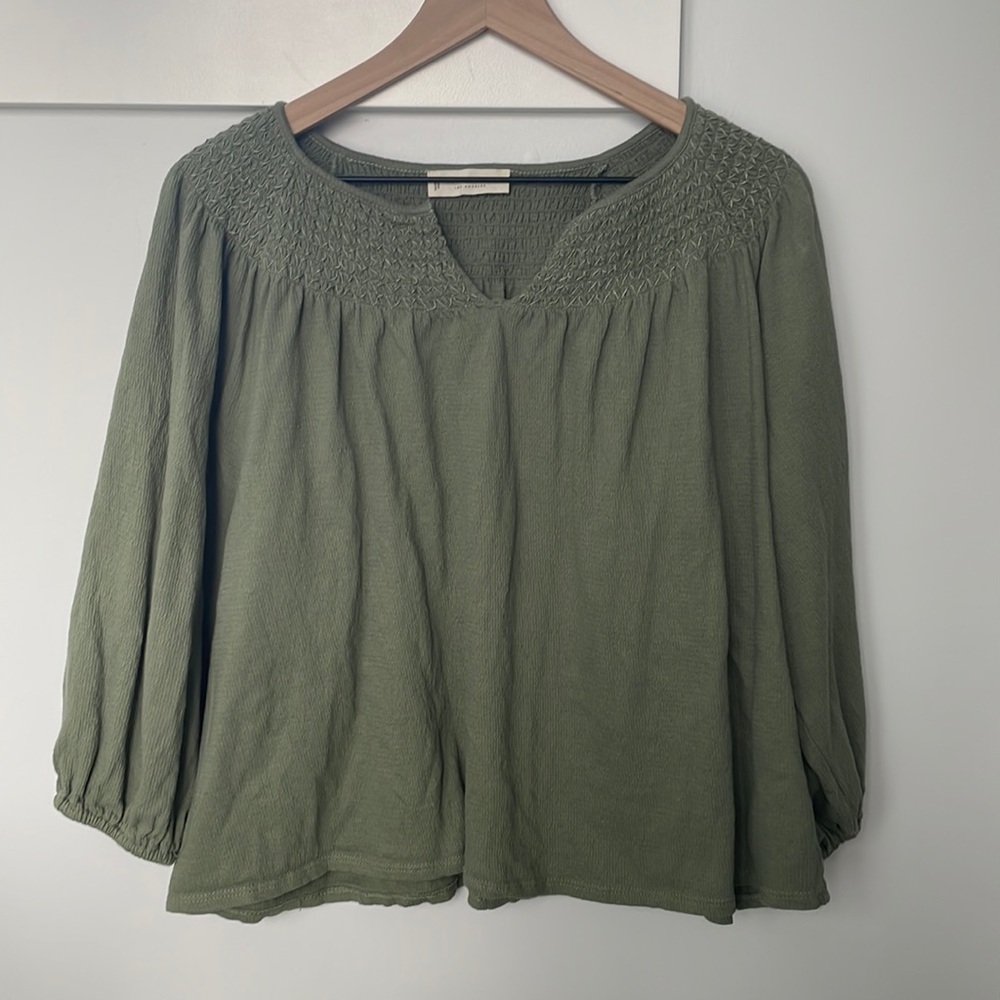 Lucky Brand sage green stretch knit peasant blouse
